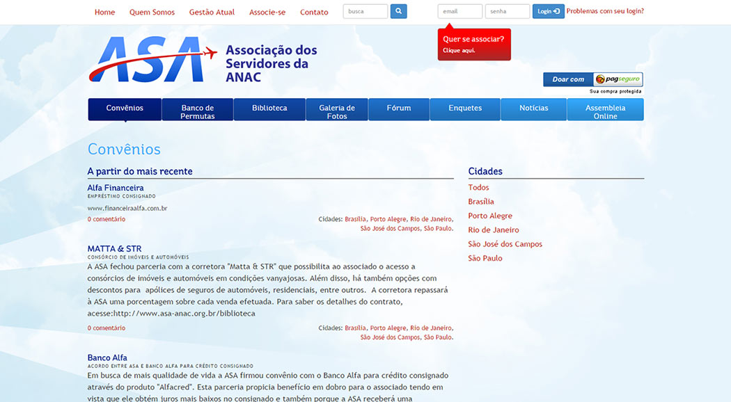  Página de Convênios